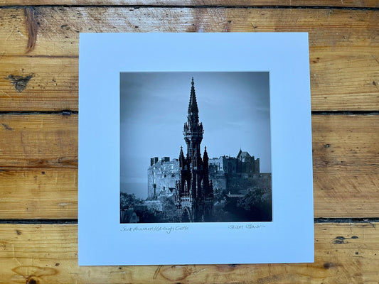 Scott Monument Edinburgh Castle print - signed mounted square print 30 x 30cm - Stuart Brown Photography - FREE DELIVERY