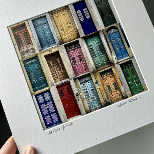 ‘Old Doors of Porto’ signed square mounted print 30 x 30cm FREE DELIVERY