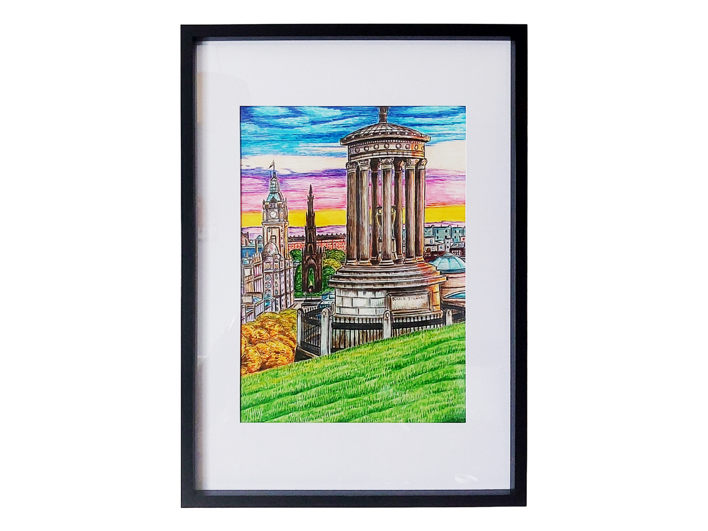 A3 Original Edinburgh Carlton Hill Framed Art