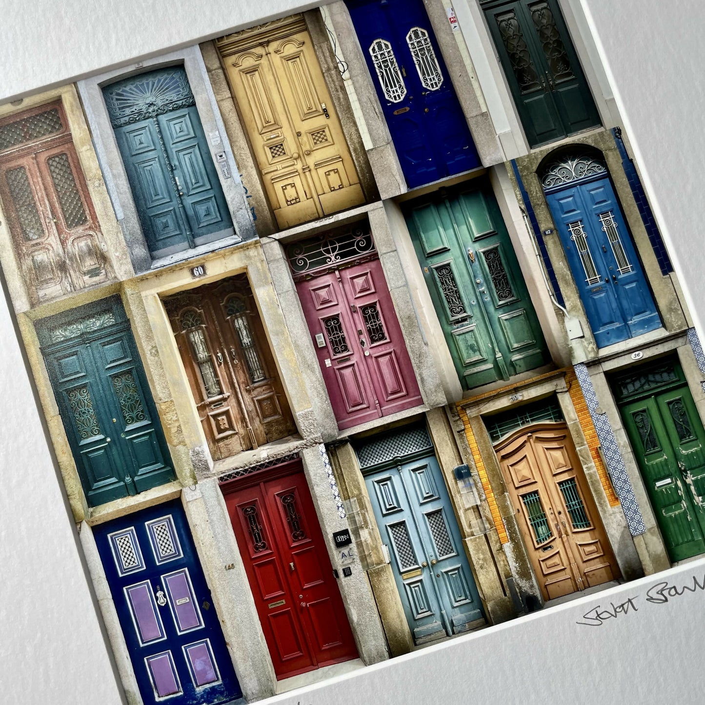 ‘Old Doors of Porto’ signed square mounted print 30 x 30cm FREE DELIVERY