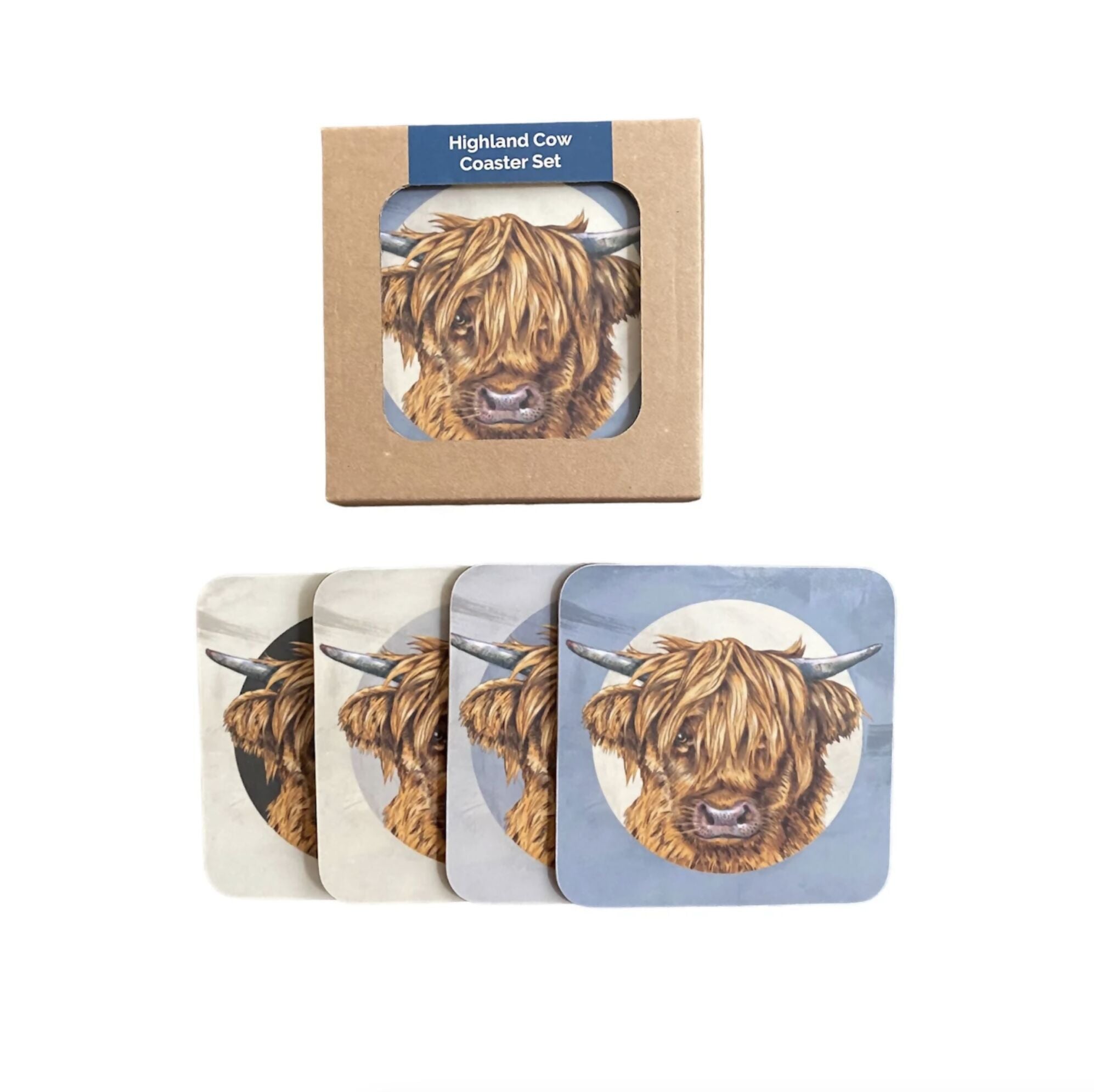 Highland Cows Boxed Coaster Set - Four Cork Backed Coasters – Scottish ...