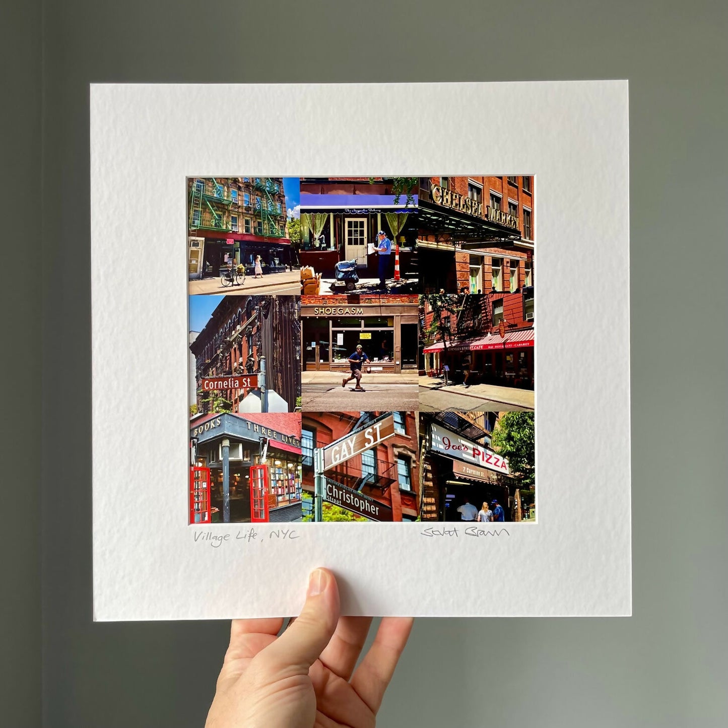 'Village Life NYC’ (colour version) signed square print 30 x 30cm FREE DELIVERY