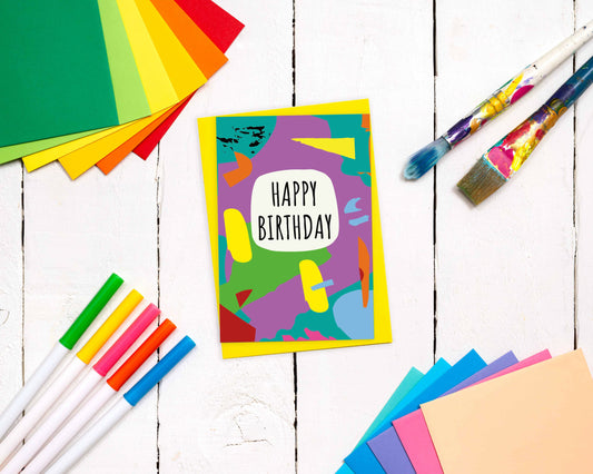 Modern Birthday Card For Friends and Family | Colourful Birthday Card | Happy Birthday Abstract Shapes