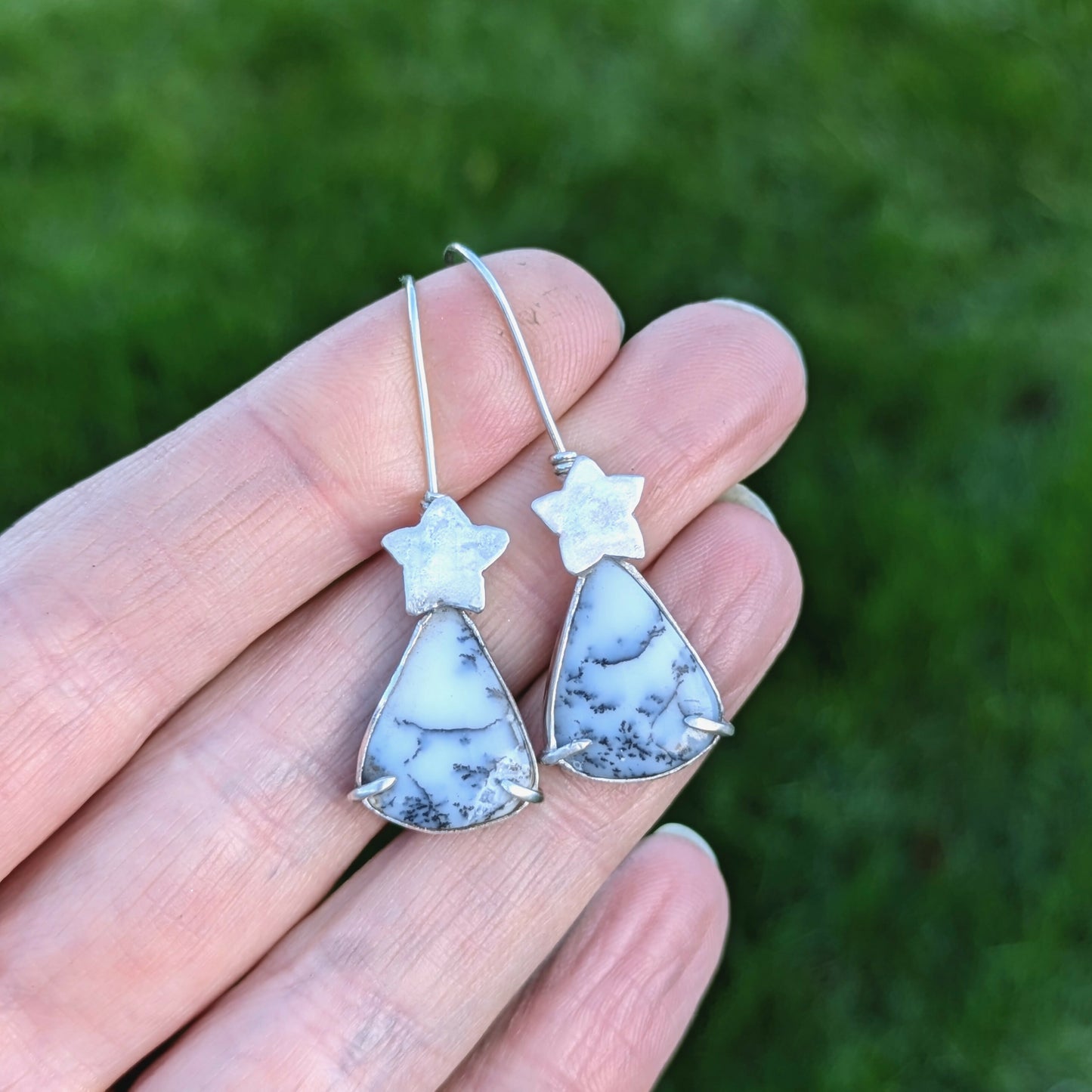 dendritic-opal-gemstone-triangle-earrings