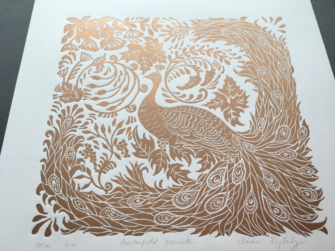 Prestonfield Peacock, Original Linocut