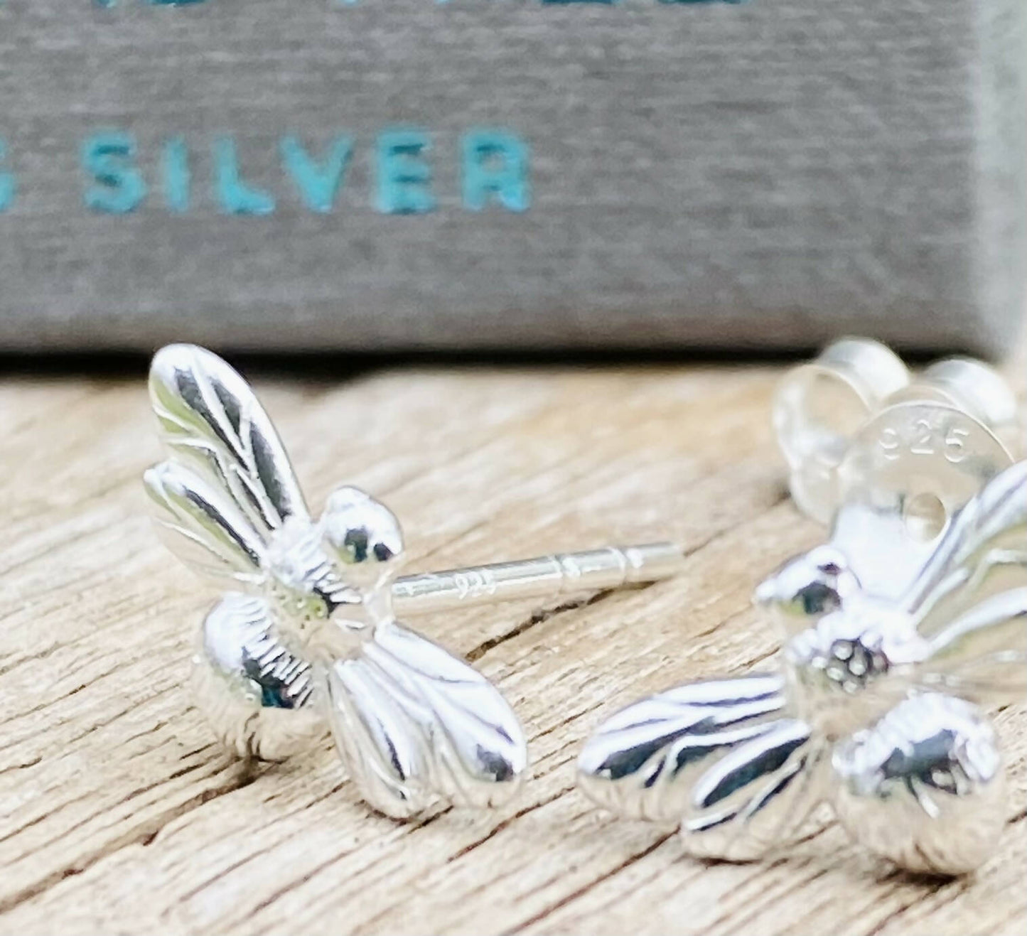 Solid Silver Bumble Bee Stud Earrings