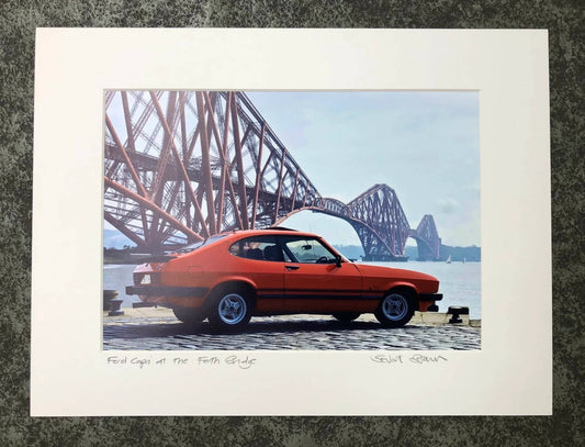 Ford Capri at the Forth Bridge print - signed mounted print 30 x 40