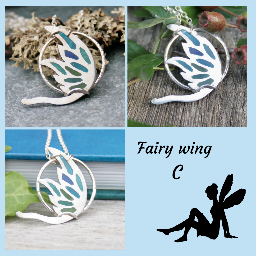 Plique-a-jour enamel fairy wing necklace