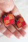 Statement orange abstract square wooden earrings