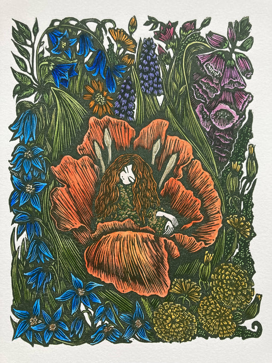 Thumbelina, Original Linocut