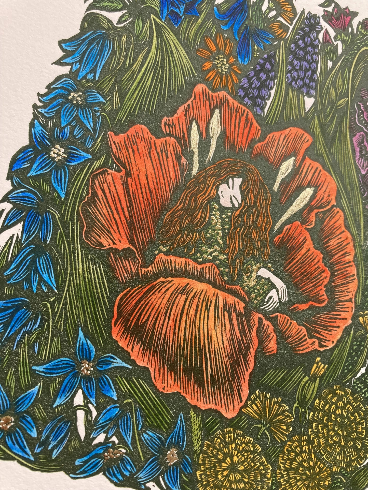 Thumbelina, Original Linocut