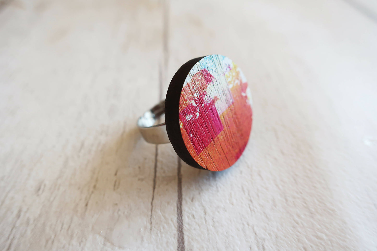 Orange modern wooden ring, adjustable