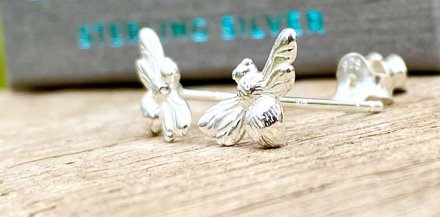 Solid Silver Bumble Bee Stud Earrings