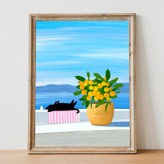 Sunbathing Cat print