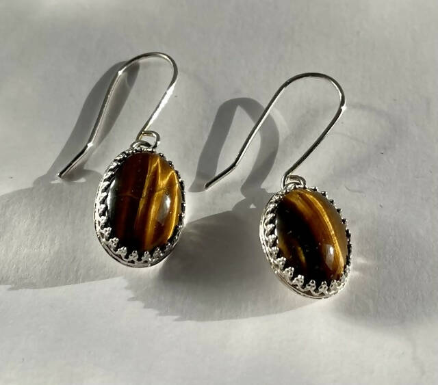 Sterling silver tigers eye drop earrings